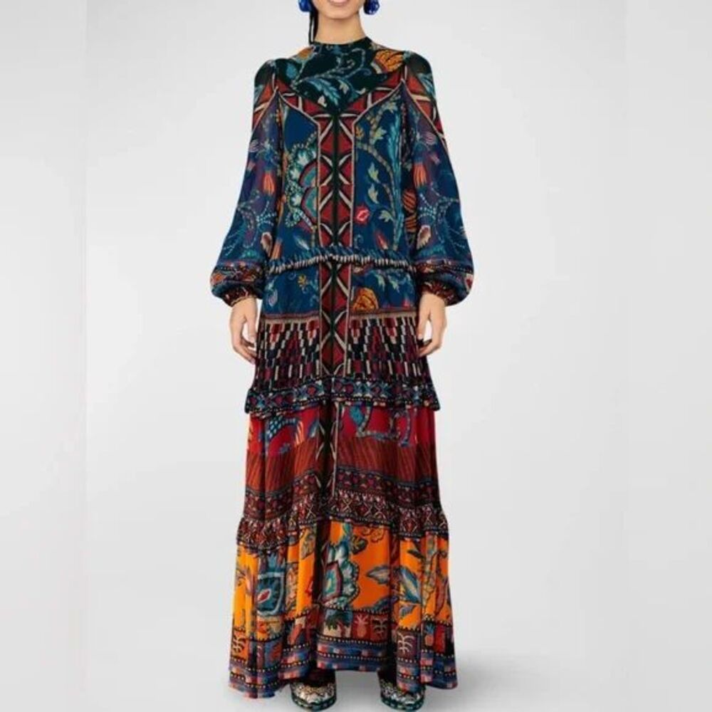 Farm Rio Long sleeve Maxi Dress, Relaxed, Small, New! Retail $335 - Picture 2 of 7